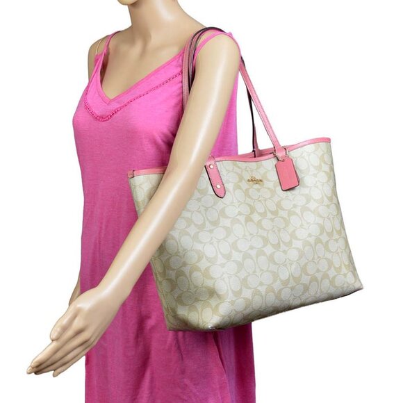 Coach Reversible Large Open Tote Beige/Pink Nice! - Picture 14 of 15